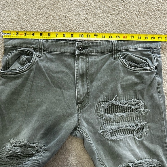 Smoke Rise Men’s 42x32 (42x30) Slim Straight Leg Distressed Green Denim Jeans - Picture 7 of 7